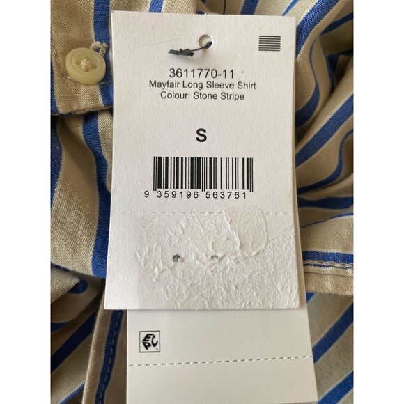 Men’s Cotton on Garments Mayfair Long Sleeve Shirt color Stone Stripes Size S NW - Picture 7 of 7